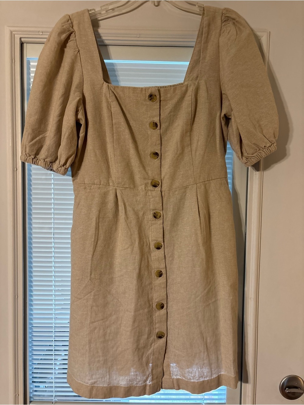 Old Navy Neutral Beige Square-Neck Button-Front Midi Dress